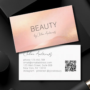 Blush Gold Glow Gradient Salon QR Code Business Card