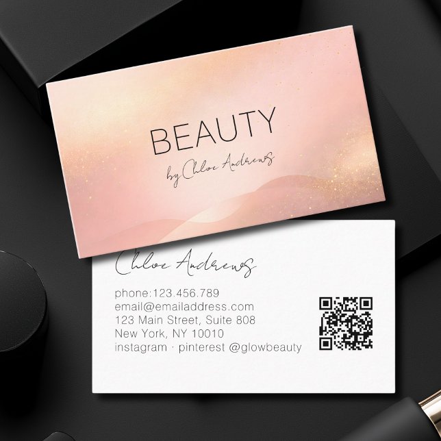 Blush Gold Glow Gradient Salon QR Code Business Card (Blush Gold Glow Gradient Salon QR Code Business Card)