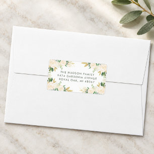 Blush Gold Green Floral Wedding Address Label