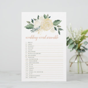 Blush Gold Green Floral Wedding Word Scramble Game Stationery