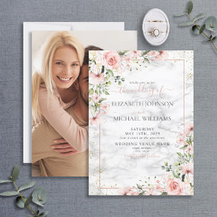 Blush Gold Greenery Dusty Pink Floral Wedding Invitation