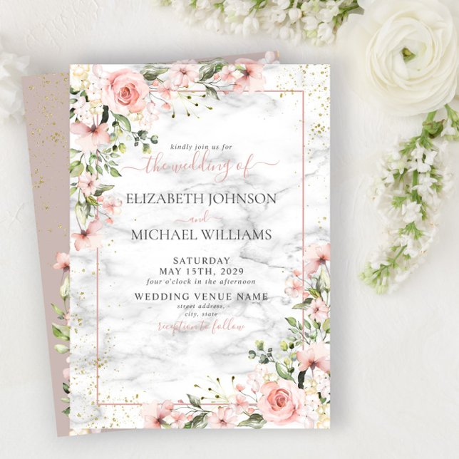 Blush Gold Greenery Dusty Pink Floral Wedding Invitation (Creator Uploaded)