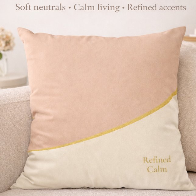 Blush Gold Harmony Throw Pillow (Refined Calm lettering paired with blush, ivory, and gold for modern feminine interiors.)