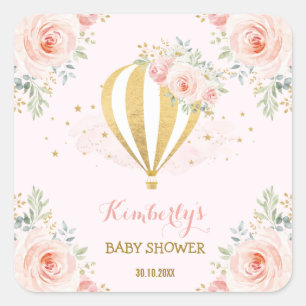 Blush Gold Hot Air Balloon Pink Floral Party Favou Square Sticker