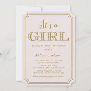 Blush & Gold It's a Girl Baby Shower Invitation