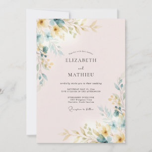 Blush Gold Leafy Wedding Invitation