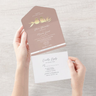 Blush Gold Lovebirds All In One Invitation