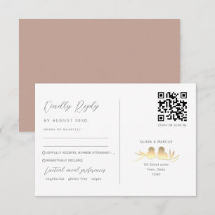Blush Gold Lovebirds QR Code RSVP Card