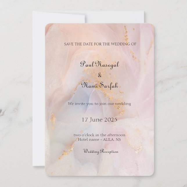 Blush & Gold Marble Wedding Invitation (Front)