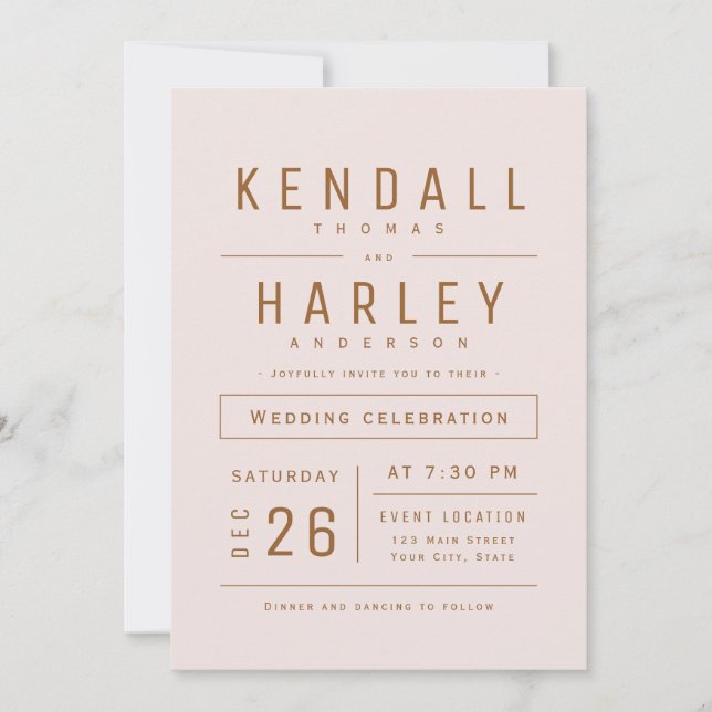 Blush Gold Modern Simple Typography Photo Wedding Invitation (Front)