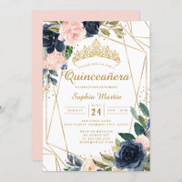 Blush Gold Navy Floral Geometric Quinceanera