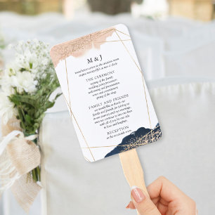 Blush, Gold & Navy Wedding Program Fan