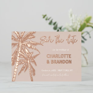 Blush Gold Palm Trees Beach Wedding Save The Date
