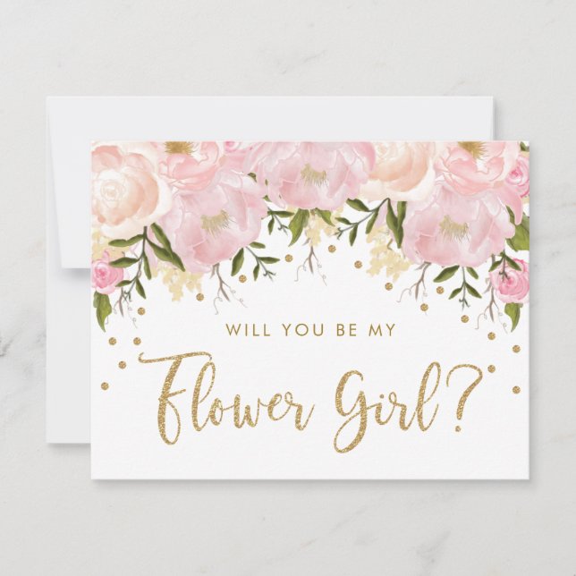 Blush Gold Pastel Floral Be My Flower Girl Invitation (Front)