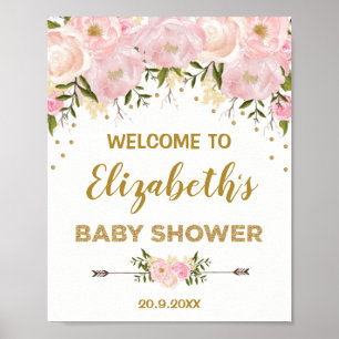 Blush Gold Peonies Chic Baby Shower Welcome Poster