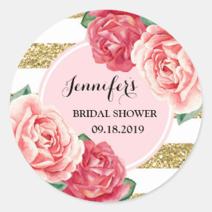 Blush Gold Pink Floral Bridal Shower Favour Tag