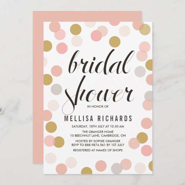 Blush & Gold Polka Dots Bridal Shower Invitation (Front/Back)