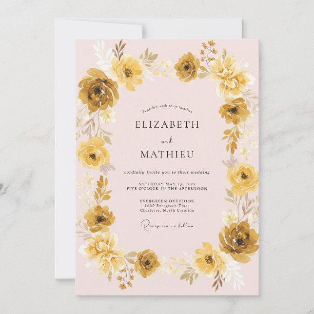 Blush Gold Ranunculus Eucalyptus Wedding Invitation (Front)