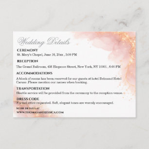 Blush Gold Sparkle Romantic Wedding Details Enclosure Card