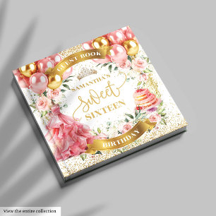Blush Gold Sweet 16 Guest Book Watercolor