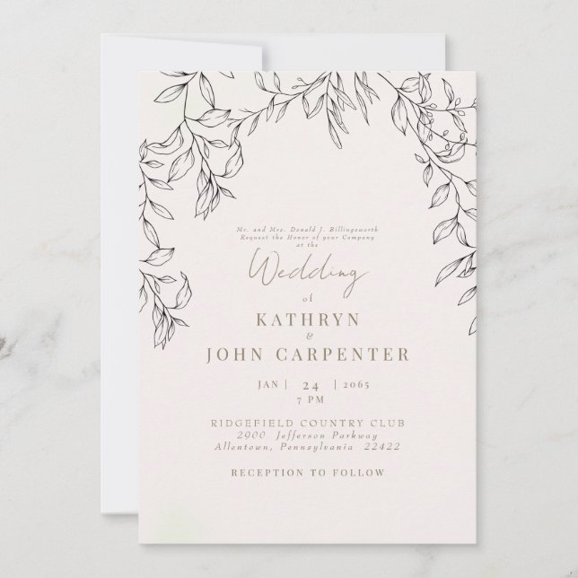 Blush Gold Text Foliage Bride Parents Wedding Invitation (Front)