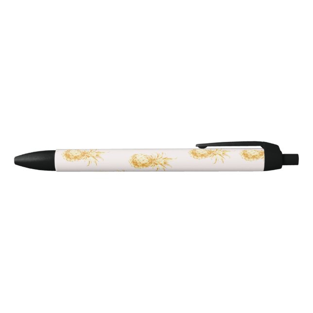 Blush Gold Tropical Pineapples Black Ink Pen (Top)