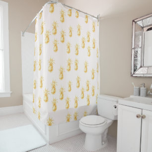 Blush Gold Tropical Pineapples Shower Curtain