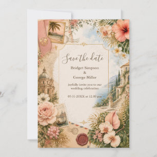 Blush Gold Tropical Wedding Journey Luxe Invitation