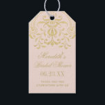 Blush Gold Vintage Glamour Wedding Bridal Shower Gift Tags<br><div class="desc">Elegant vintage inspired blush pink wedding bridal shower favour tags feature an ornate decorative border design with a metallic champagne gold shimmer appearance. Personalise the custom text and thank you message for your favours.</div>