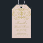 Blush Gold Vintage Glamour Wedding Bridal Shower Gift Tags<br><div class="desc">Elegant vintage inspired blush pink wedding bridal shower favour tags feature an ornate decorative border design with a metallic champagne gold shimmer appearance. Personalise the custom text and thank you message for your favours.</div>