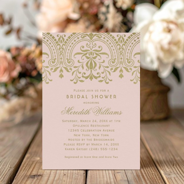 Blush Gold Vintage Glamour Wedding Bridal Shower Invitation (Creator Uploaded)