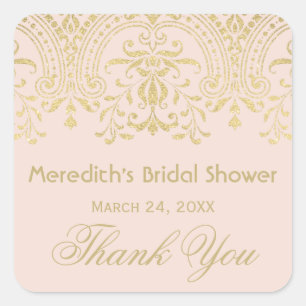 Blush Gold Vintage Glamour Wedding Bridal Shower Square Sticker