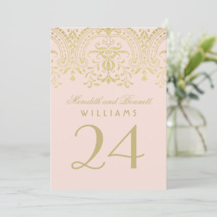 Blush Gold Vintage Glamour Wedding Table Number