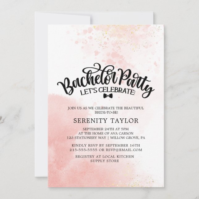 Blush & Gold Watercolor Bachelorette Party  Invitation (Front)