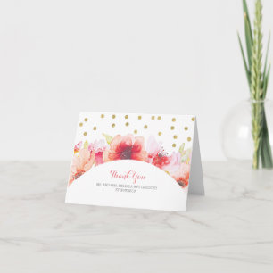 Blush & Gold Watercolor Floral Confetti Thank You Card