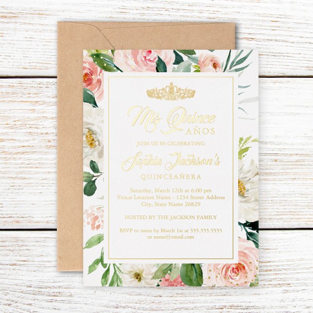 Blush Gold Watercolor Floral Quinceanera  (Creator Uploaded)