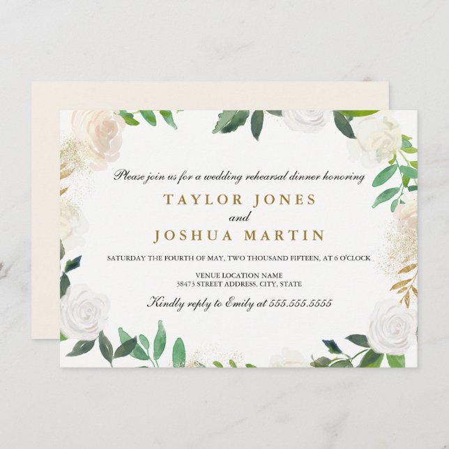 Blush Gold Watercolor Rehearsal Dinner Invite (Front/Back)