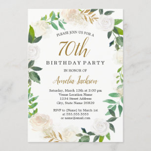 Blush Gold Watercolor Wreath 70th Birthday Invitation