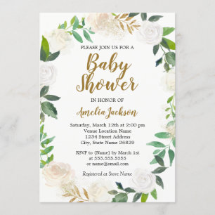 Blush Gold Watercolor Wreath Baby Shower Invitation