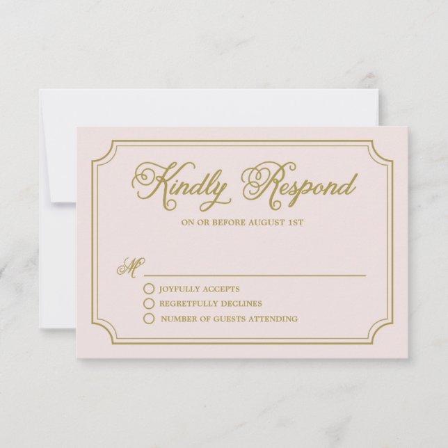 Blush & Gold Whimsical Script Wedding RSVP II (Front)