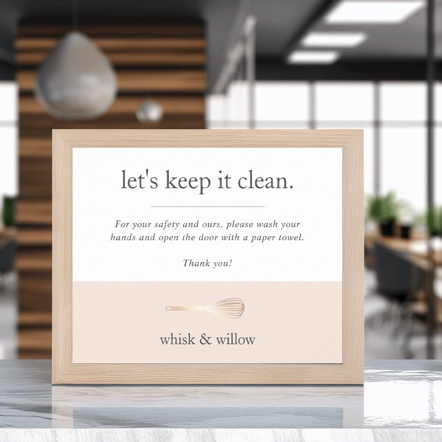 Blush & Gold Whisk Bakery Bathroom Handwashing Poster (Creator Uploaded)