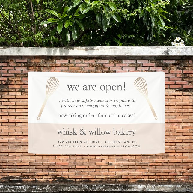 Blush & Gold Whisk Bakery Business Reopening Banner (Creator Uploaded)