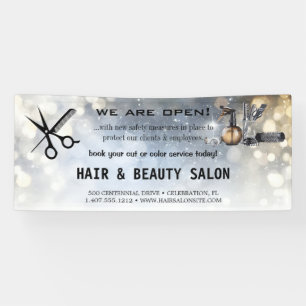 Blush & Gold Whisk Scissors Hair Salon Reopening  Banner