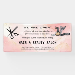 Blush & Gold Whisk Scissors Hair Salon Reopening  Banner