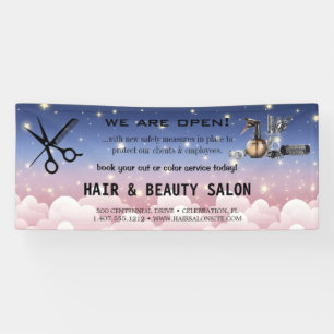 Blush & Gold Whisk Scissors Hair Salon Reopening Banner