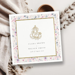 Blush Gold Wildflower Ganesh Indian Wedding Napkin
