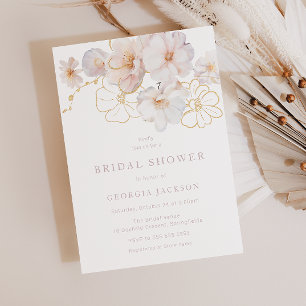 Blush & Gold Wildflowers Elegant Bridal Shower Invitation