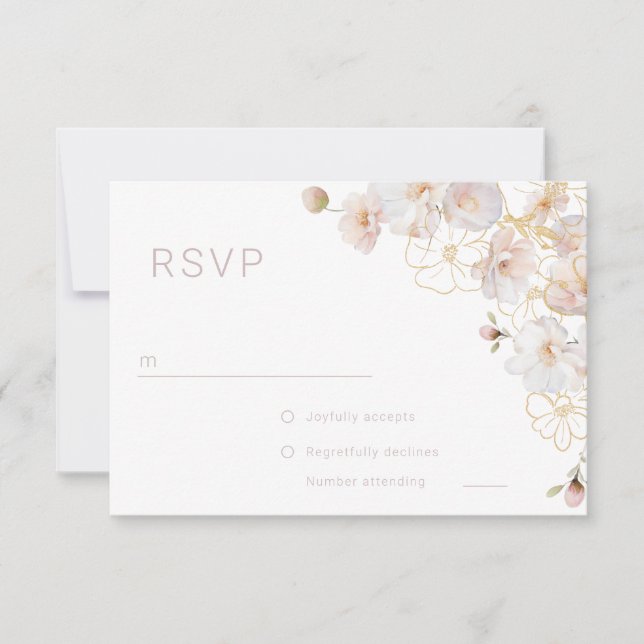 Blush & Gold Wildflowers Elegant Wedding RSVP Card (Front)