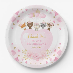 Blush Gold Woodland Sweetheart Valentines Birthday Paper Plate