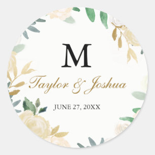 Blush Gold Wreath Monogram Wedding Sticker